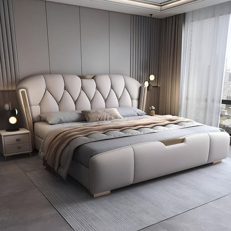 ベッド　二人用ベッド　高反発ウレタン　ナッパレザー　天然木　　背面クッション付き　高級感　BED-M066