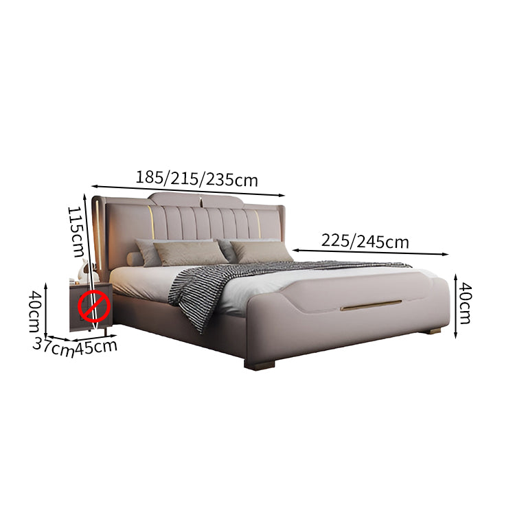 ベッド　北欧風ベッド　二人用ベッド　高級感　炭素鋼脚　背後クッション付き　ナイトライト　ナッパレザー　引き出し付き　跳ね上げベッド　BED-M067