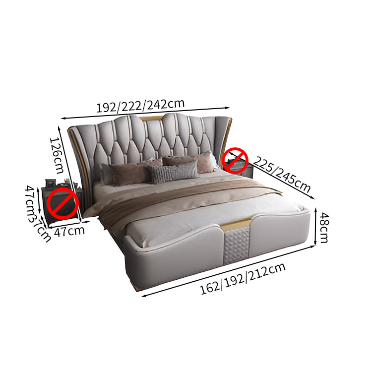 ベッド　二人用ベッド　ナッパレザー　背面クッション付き　ウレタン　高級感　天然木　高品質　モダン　グレー　ホワイト　BED-M068