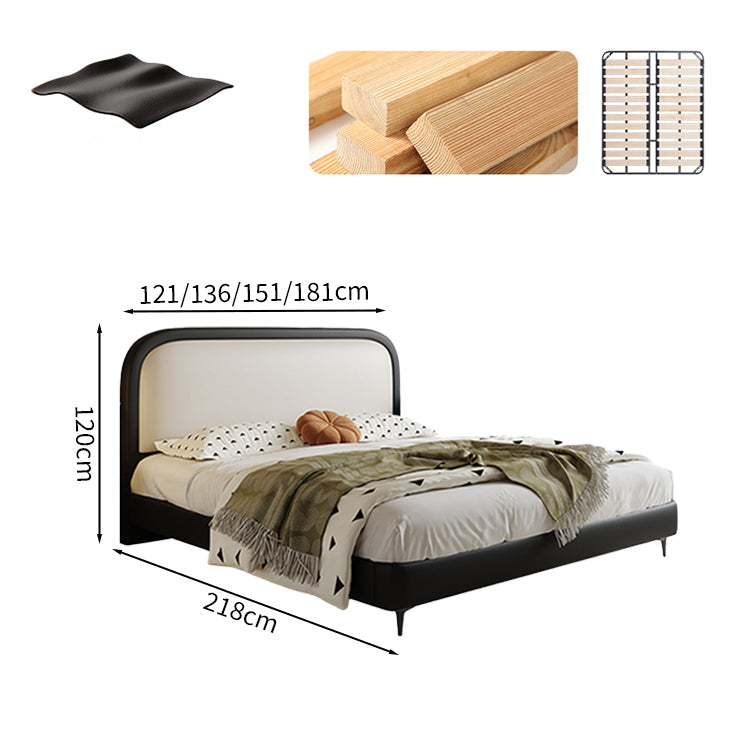 ベッド　二人用ベッド　本革　トップグレインレザー　背面クッション　ウレタン 遮音メッシュ　ほぞ加工　ホワイト　ブラック　BED-M069