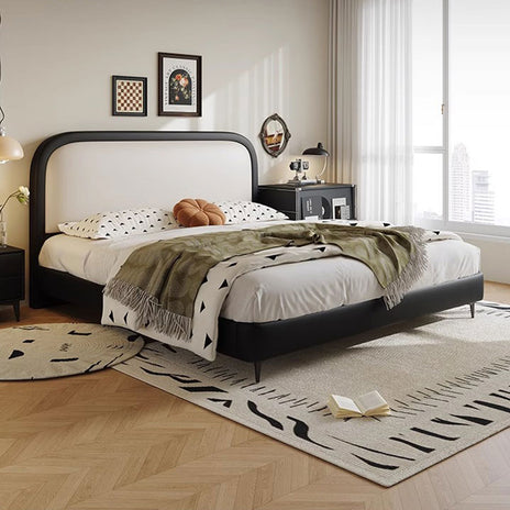 ベッド　二人用ベッド　本革　トップグレインレザー　背面クッション　ウレタン 遮音メッシュ　ほぞ加工　ホワイト　ブラック　BED-M069