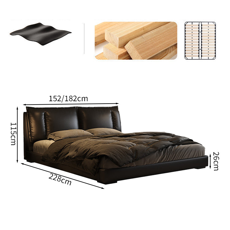 ベッド　二人用ベッド　跳ね上げベッド　トップグレインレザー　背面クッション付き　収納スペース付き　ガス圧シリンダー　パイン材　BED-M070