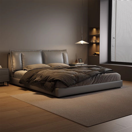 ベッド　二人用ベッド　跳ね上げベッド　トップグレインレザー　背面クッション付き　収納スペース付き　ガス圧シリンダー　パイン材　BED-M070