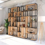 多段式　オープン収納　分類収納　大容量　天然木　アイアンフレーム　頑丈　安定性　プラパート　収納ラック　収納棚　オフィス用　洗練　使い勝手　BGGB-M005
