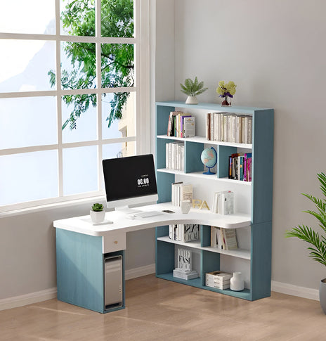 デスク　PCデスク　パソコンデスク　収納棚付き　L字型天板　R仕上げ　引出付き