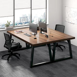 幅広　スチールフレーム　台形　横フレーム　厚い天板　エッジ加工　デスク　オフィスデスク　パソコンデスク　木目調　上質　ミニマル　BGZ-C076