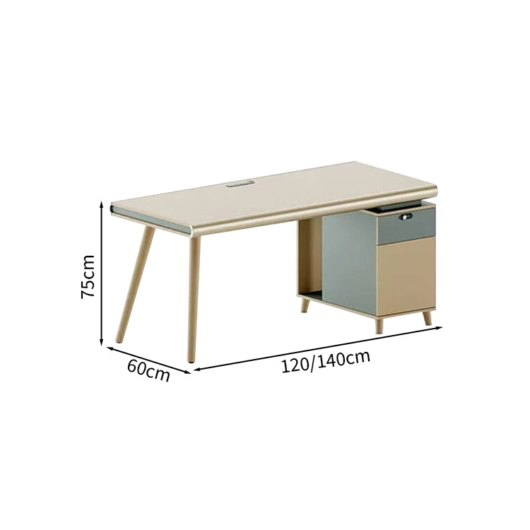 おしゃれ デスク　事務デスク　片袖机　ワークデスク　大容量収納　鍵付き　引き出し付き　PC収納　配線穴付き　ナチュラル　グリーン　カスタマイズ可能　BGZ-M-044