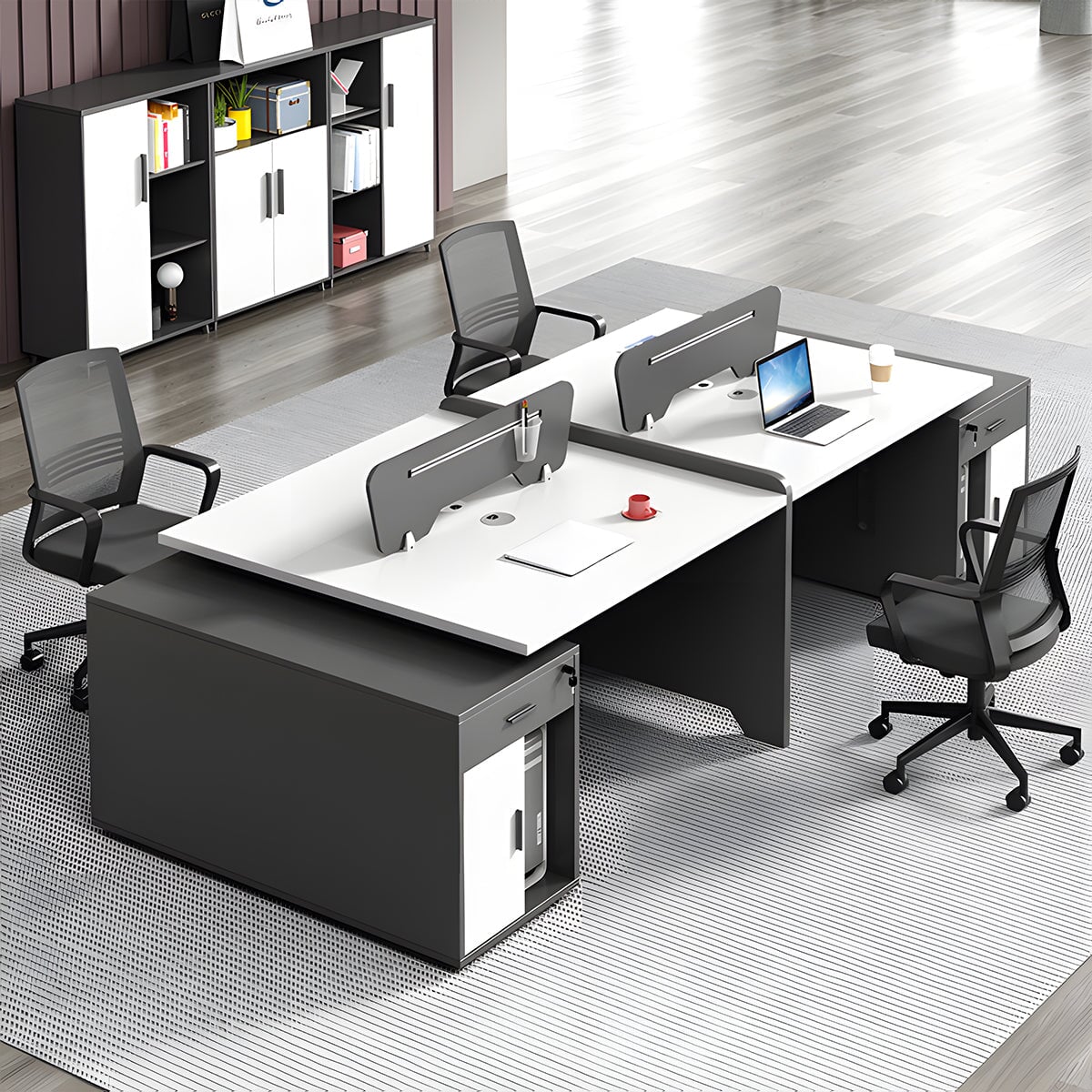 オフィスデスク　様々な空間に合わせやすい　サイドキャビネット　錠付き　シリンダー錠　メラミン化粧板　MDF　デスクトップパネル　配線孔　ブラック　カスタマイズ可能　 metamall