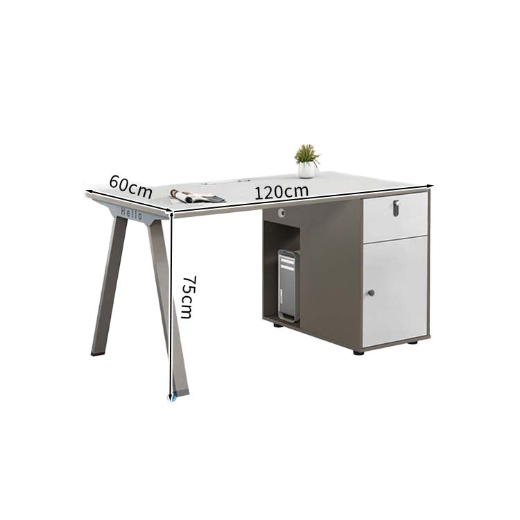 ホワイト デスク　オフィスデスク　シンプルモダン　メラミン化粧板　ロゴ入れ可能　サイドキャビネット　ダイヤル錠　デスクトップパネル　配線孔　USBポート　アジャスター　ホワイト　カスタマイズ可能　BGZ-M028