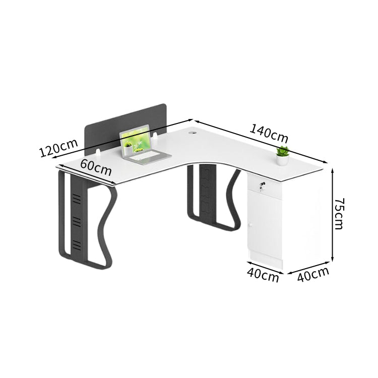 l 字 デスク オフィス　シンプルモダン　　多人数対応　スチール脚　ロの字脚　サイドキャビネット　錠付き　シリンダー錠　配線ダクト　焼付塗装　ホワイト　カスタマイズ可能　BGZ-M048