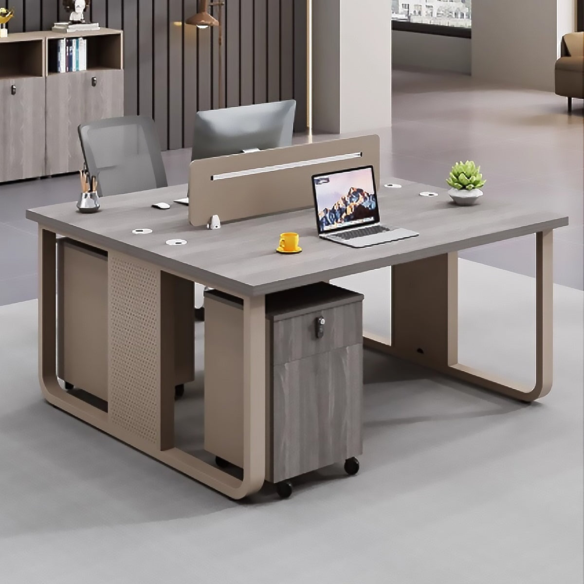 配線孔　エコ板材　高密度　耐久性　ゆとり　デスクトップパネル　金属脚フレーム　安定性　デスク　ワークデスク　オフィス用　穏やか　機能的　洗練　BGZ-M071