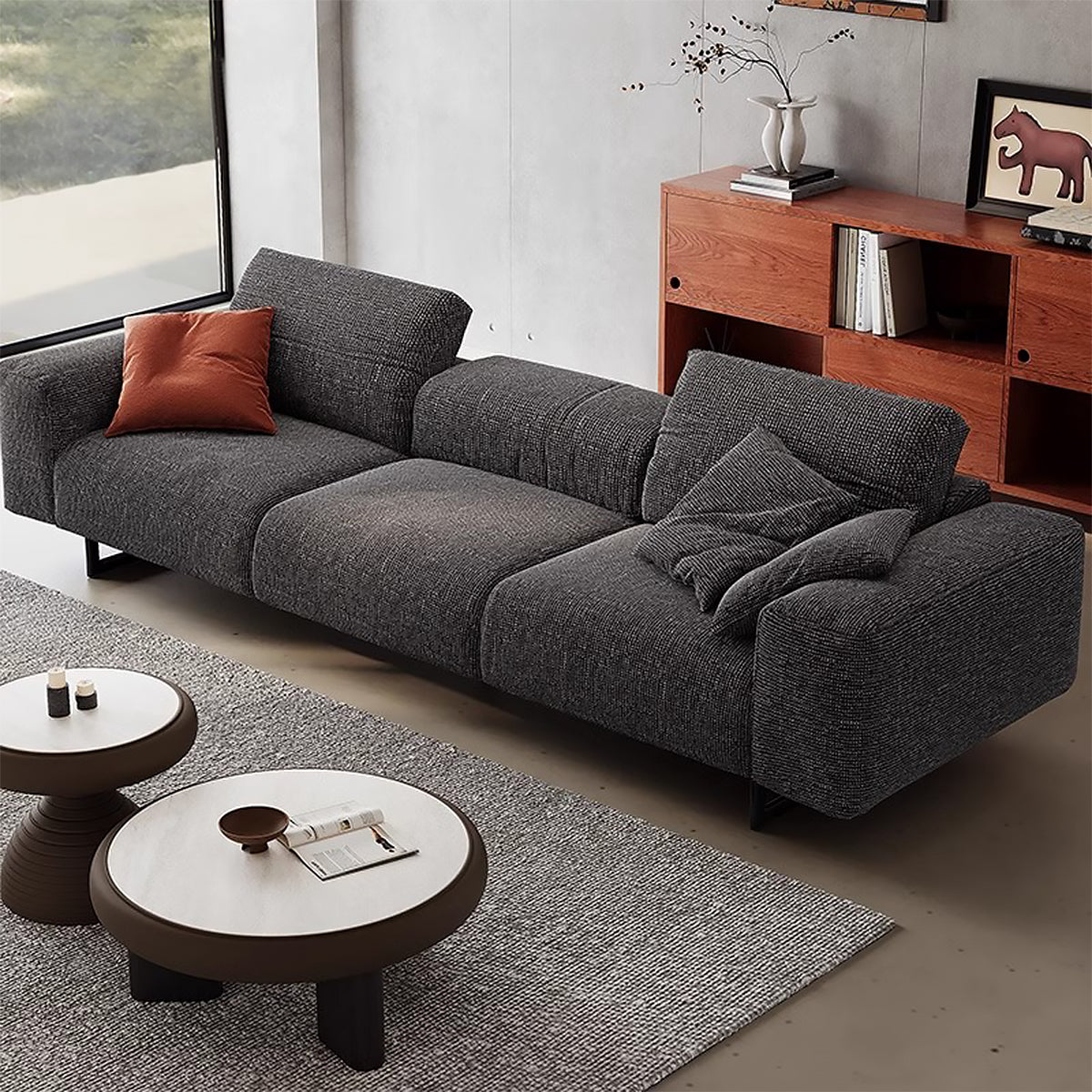 リビングソファ　座り心地　応接ソファ　柔らかい　シリコンフィル　幅広い座面　コットンリネン　オシャレ　グレー　BSF-M213