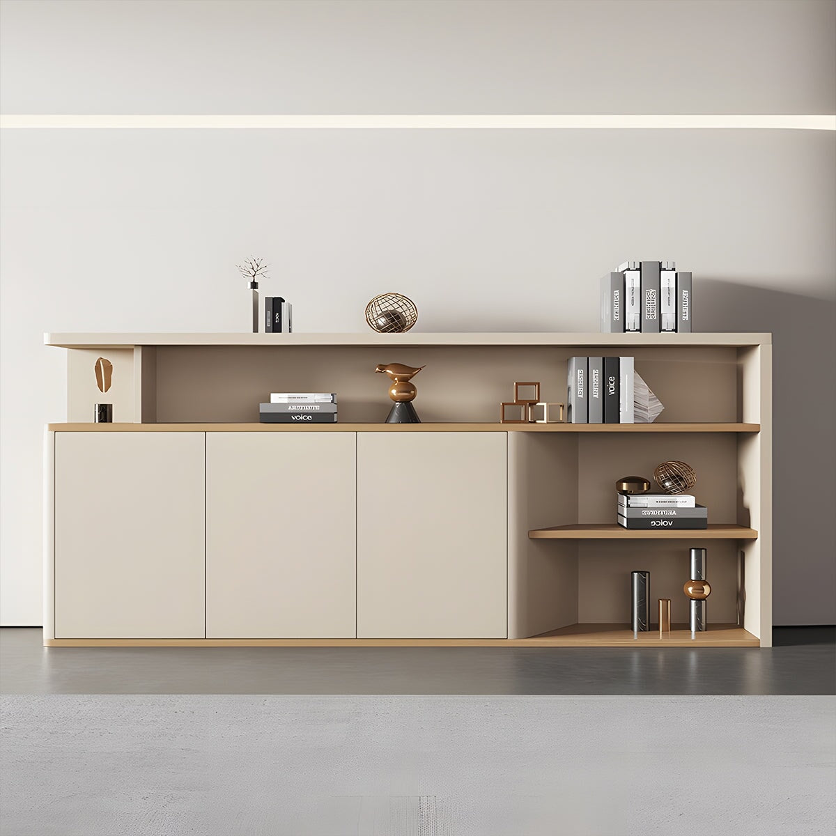 メラミン化粧板　カジュアル　分類収納　重厚感　オフィスキャビネット　ファイリングキャビネット　木製書庫　書類整理棚　モダン　CWG-M006