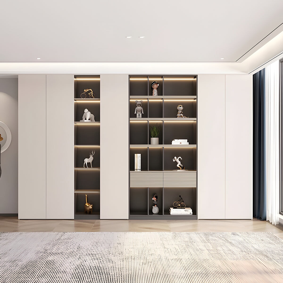 オフィス収納　オフィスキャビネット　書類整理棚　ファイリングキャビネット　ハイグレート感　プッシュオープン扉　LEDテープライト　分類収納　チャコールグレー　カスタマイズ可能　 metamall