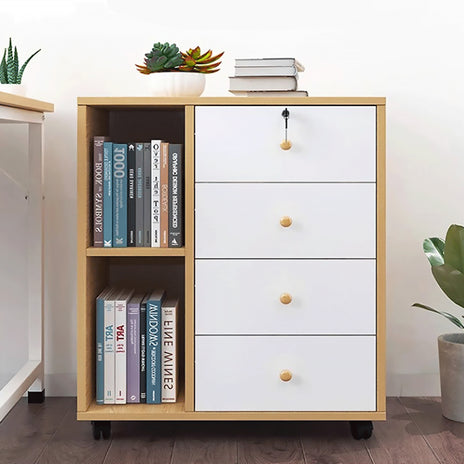 引き出し　キャスター付き　分類収納　シリンダー錠　お手入れ簡単　オフィスキャビネット　ファイリングキャビネット　書類整理棚　ナチュラル　CWG-M026