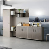 オープン収納　クローゼット付き　メラミン化粧板　オフィスキャビネット　ファイリングキャビネット　木製書庫　書類整理棚　シック　木目調　CWG-M029