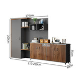 オープン収納　クローゼット付き　メラミン化粧板　オフィスキャビネット　ファイリングキャビネット　木製書庫　書類整理棚　シック　木目調　CWG-M029