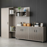 オープン収納　クローゼット付き　メラミン化粧板　オフィスキャビネット　ファイリングキャビネット　木製書庫　書類整理棚　シック　木目調　CWG-M029