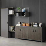 オープン収納　クローゼット付き　メラミン化粧板　オフィスキャビネット　ファイリングキャビネット　木製書庫　書類整理棚　シック　木目調　CWG-M029