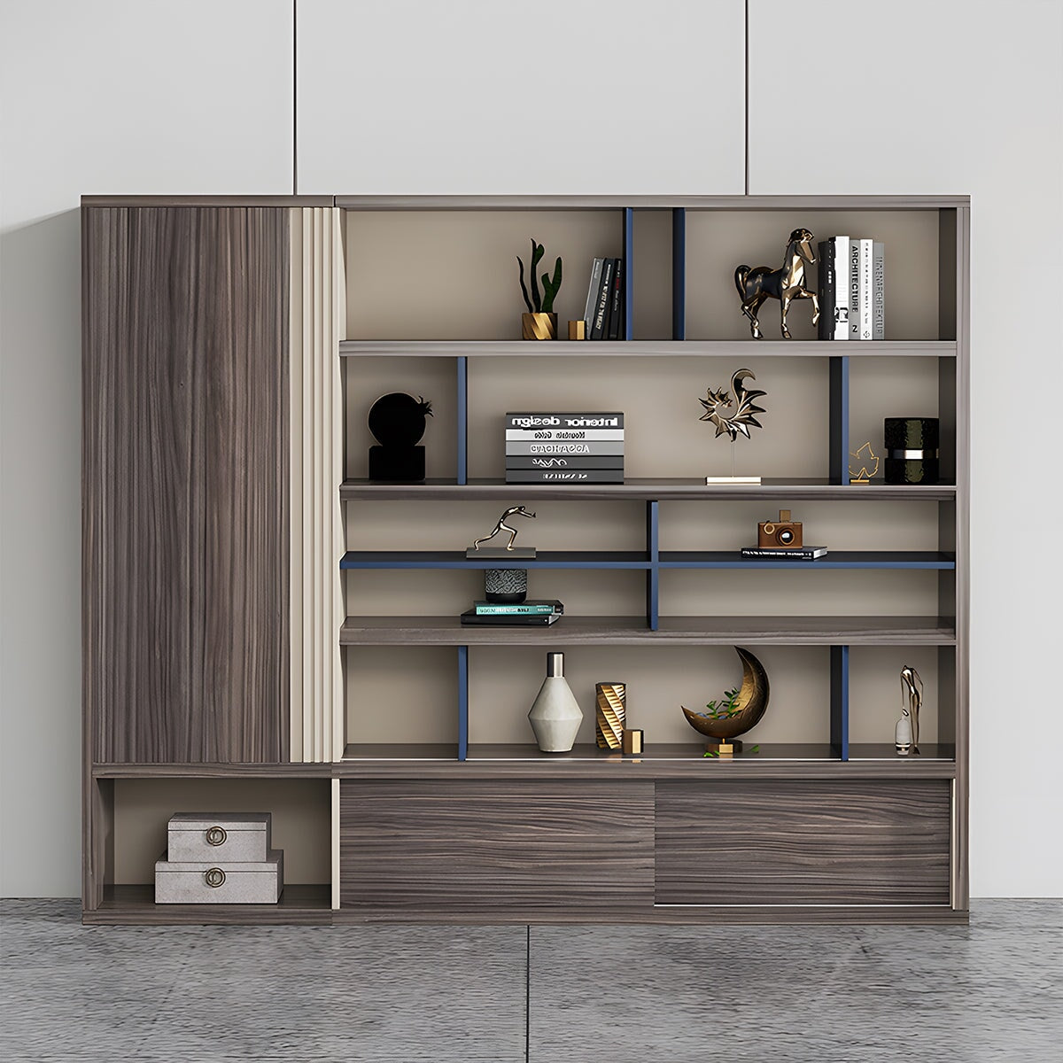 オフィスキャビネット　ファイリングキャビネット　木製書庫　書類整理棚　メラミン化粧板　分類収納　ウォルナット　 metamall