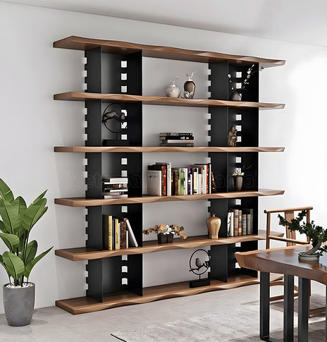 天然木　スチールフレーム　焼付塗装　収納棚　シェルフ　オープンシェルフ　おしゃれ　ブラック　カスタマイズ可能　CWG-M036