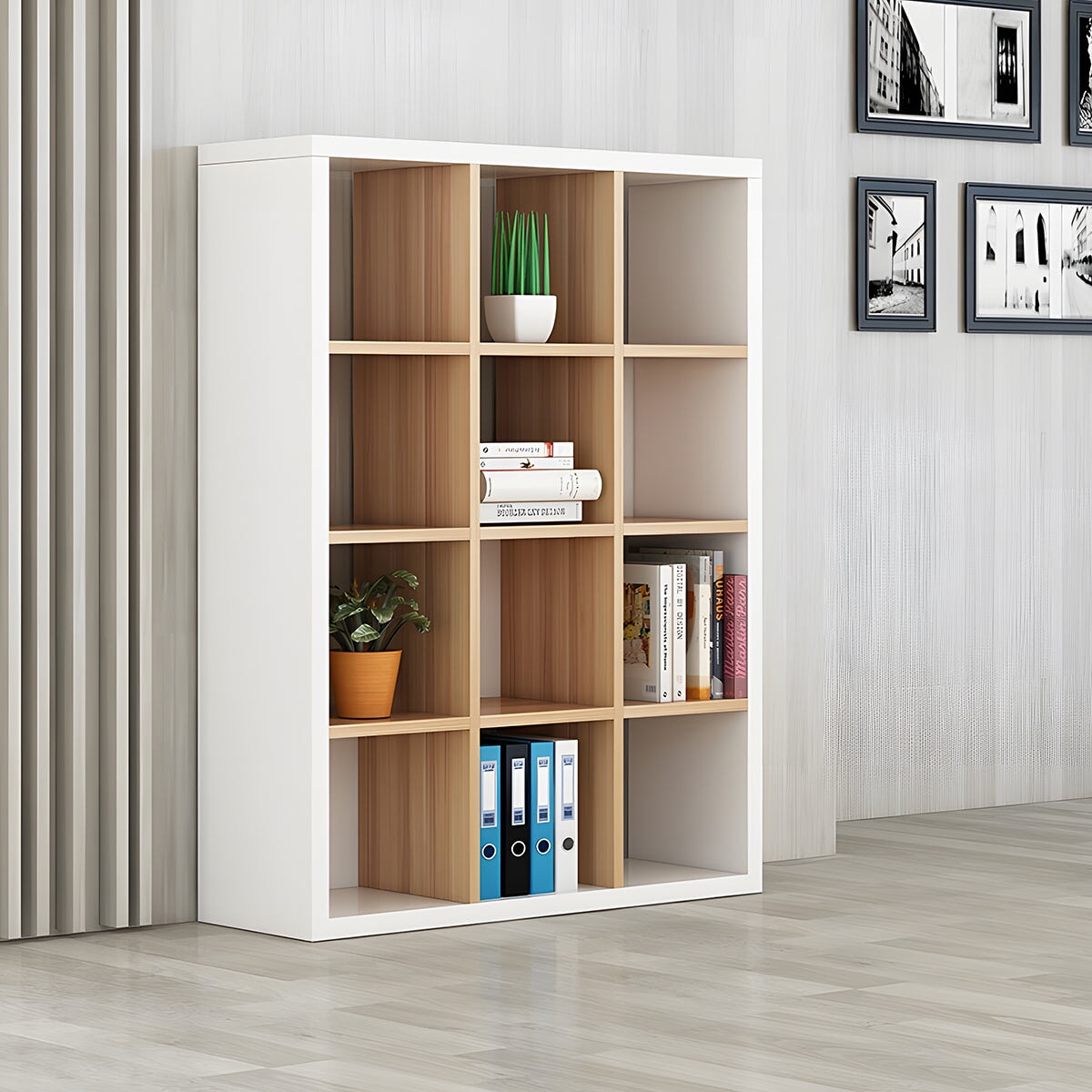 オフィス収納　収納ラック　ファイリングキャビネット　書類整理棚　HDF　エコ素材　分類収納　シンプルモダン　バイカラーデザイン　ホワイト　カスタマイズ可能　 metamall