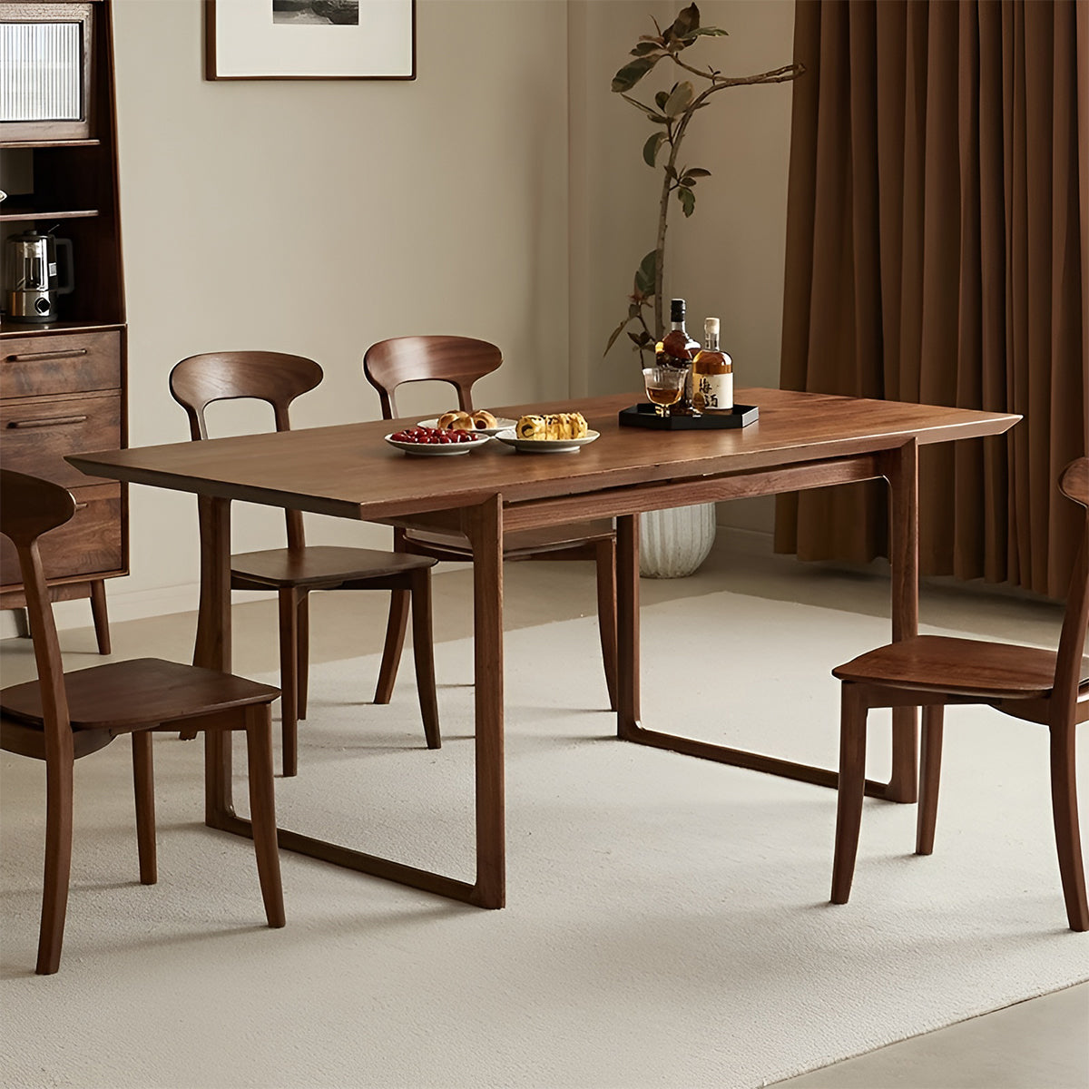 木目調　天然木　ウォルナット材　耐荷重　ダイニングテーブル　広々とした天板　厚みのある脚　ホゾ組み構造　ロの字脚　カスタマイズ可能　CZ-M070