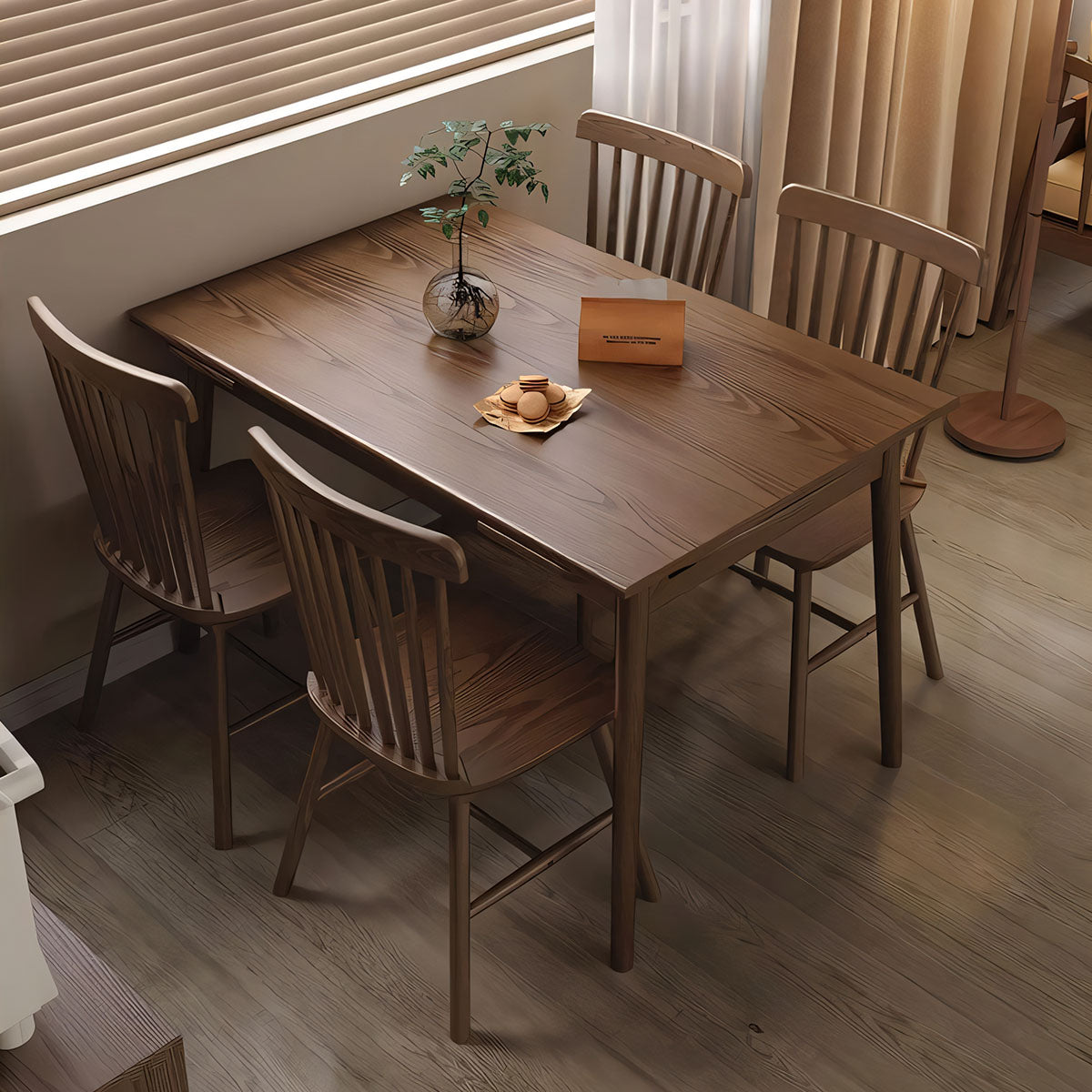 展開可能　木目調　ラバーウッド　耐荷重抜群　Ｒ加工　広々とした天板　天然木　省スペース　ダイニングテーブル　テーブル　モダン　機能的　ウォールナット　CZ-M075