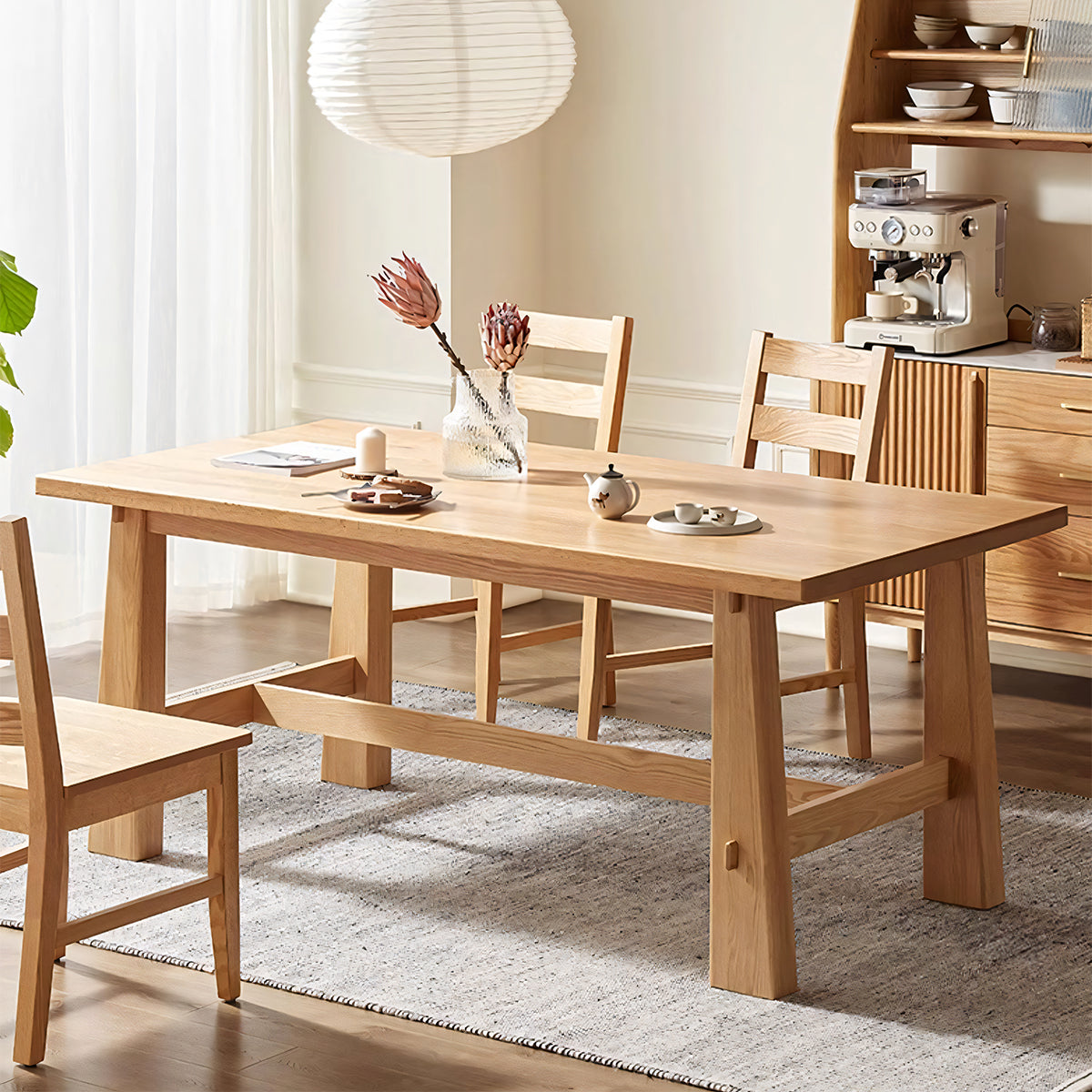 幅広　ゆったり　厚い天板　天然木　頑丈　太い脚　耐荷重　安定性　面取り加工　木目調　テーブル　ダイニングテーブル　食事用　ナチュラル　穏やか　ぬくもり　CZ-M078