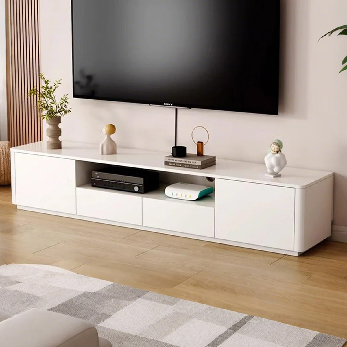 引き出し　オープン収納　扉付き収納　メラミン化粧板　配線孔付き　プッシュオープン　テレビボード　テレビ台　モダン　シンプル　ホワイト　カスタマイズ可能　DSG-M034