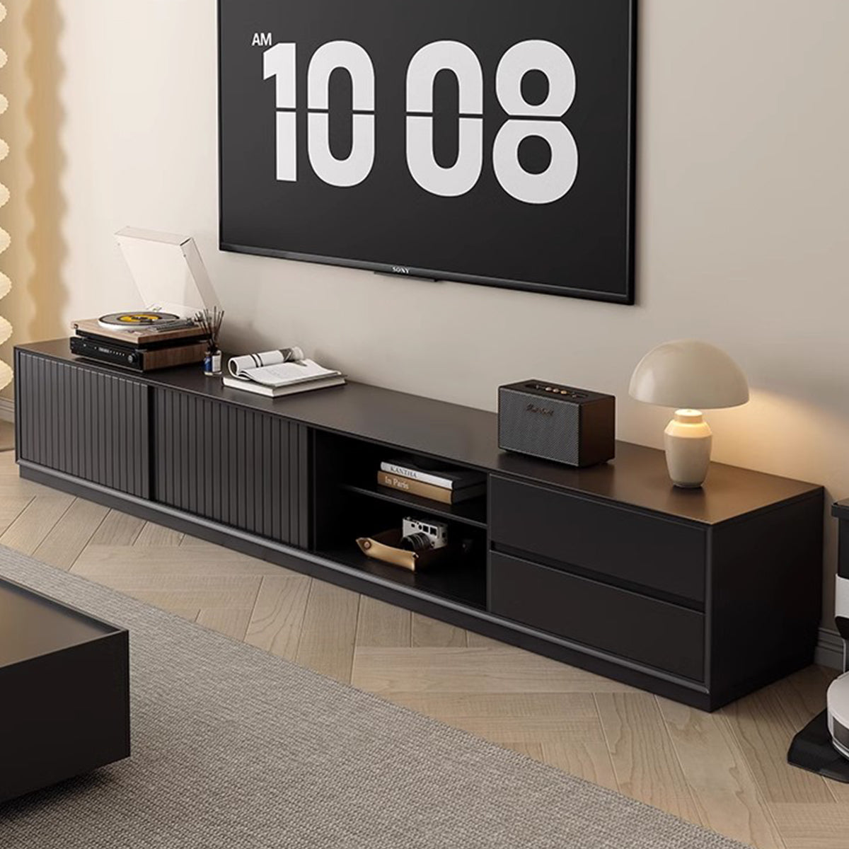 テレビボード　TVボード テレビ台　高級感　パイン材　天然木　スライド扉　可動棚板　３段階調節可能　配線孔付き　DSG-M035