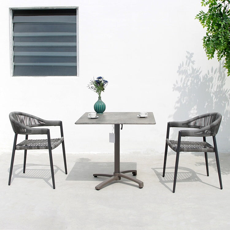 テーブル・チェアセット　シック　ガーデンテーブル　ガーデンチェア　ロープチェア　ポリエチレンロープ　耐候性　アルミ合金フレーム　カジュアル　グレー　カスタマイズ可能　HWZY-M006