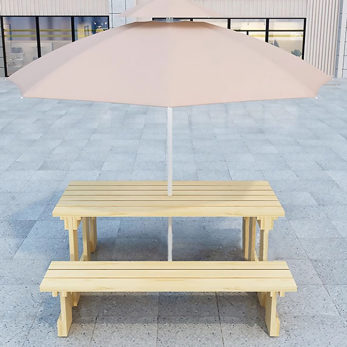 ガーデンテーブル・ベンチセット　屋外家具　ガーデン家具　天然木　耐候性　耐荷重　安定感　シンプル　高品質　ナチュラル　ブラウン　カスタマイズ可能　HWZY-M033