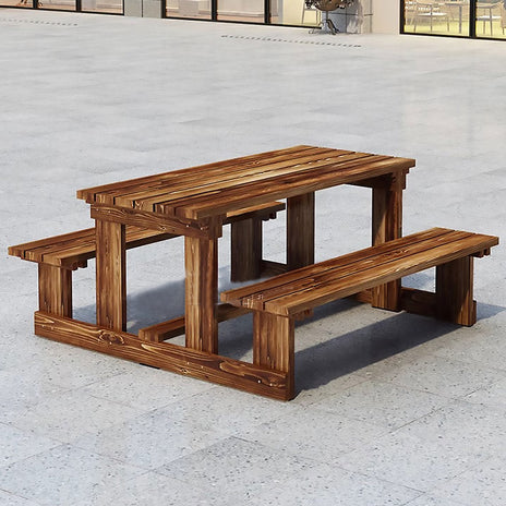 ガーデンテーブル・ベンチセット　屋外家具　ガーデン家具　天然木　耐候性　耐荷重　安定感　シンプル　高品質　ナチュラル　ブラウン　カスタマイズ可能　HWZY-M033