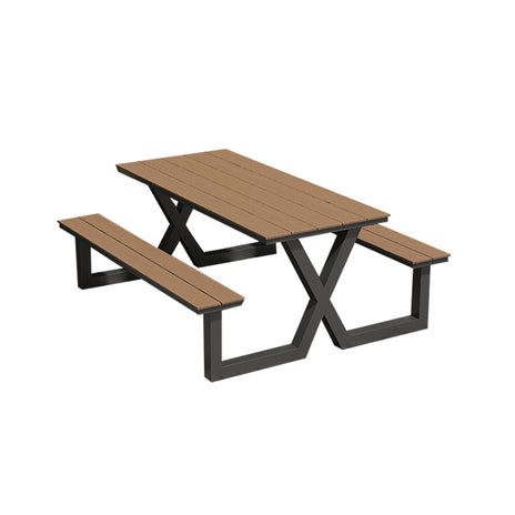 ガーデンテーブル・チェアセット　チェア　テーブル　スチール　樹脂木材　焼付塗装　耐久性　屋外　耐候性　ブラック　ホワイト　HWZY-M034