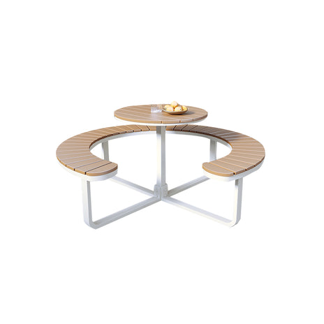 ガーデンテーブル　ガーデンチェア　セット　Ｒ加工　スチールフレーム　樹脂木材　屋外　耐候性　デザイナーズ　ブラック　ナチュラル　カスタマイズ可能　HWZY-M035