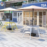 ガーデンテーブル　ガーデンファニチャー　屋外ダイニングセット　セット　屋外家具　ワニス塗装　スチールフレーム　ガーデンパラソル　防水性　グリーン　ブルー　カスタマイズ可能　HWZY-M042