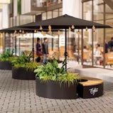 ガーデンテーブル　チェア　セット　スチールフレーム　ロゴ入れ可能　ガーデンパラソル付き　プランター　ホワイト　カスタマイズ可能　HWZY-M043