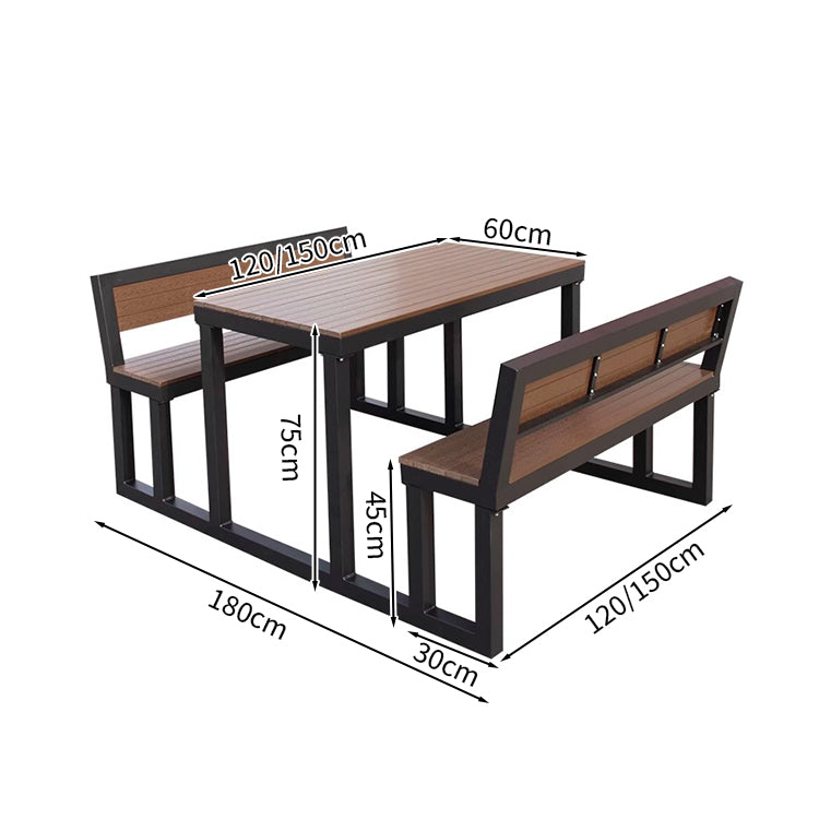 ガーデンテーブル　チェア　セット　スチールフレーム　耐久性　安定性　樹脂木材　ガーデンパラソル付き可能　ウォルナット　HWZY-M045