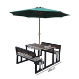 ガーデンテーブル　チェア　セット　スチールフレーム　耐久性　安定性　樹脂木材　ガーデンパラソル付き可能　ウォルナット　HWZY-M045