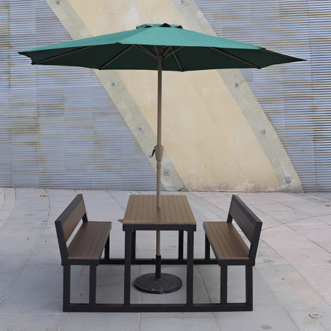 ガーデンテーブル　チェア　セット　スチールフレーム　耐久性　安定性　樹脂木材　ガーデンパラソル付き可能　ウォルナット　HWZY-M045