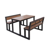 ガーデンテーブル　チェア　セット　スチールフレーム　耐久性　安定性　樹脂木材　ガーデンパラソル付き可能　ウォルナット　HWZY-M045