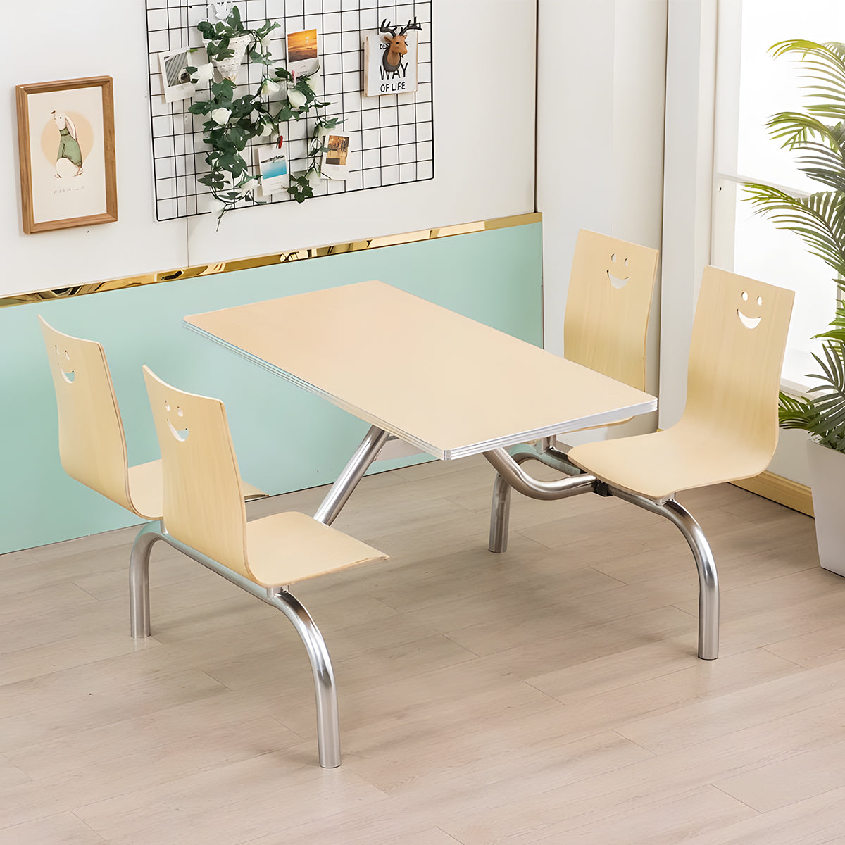 応接セット　スチールフレーム　応接テーブル　チェア　エッジ加工　シンプル　ダイニング用　食堂テーブル　ナチュラル　高品質　HWZY-M046