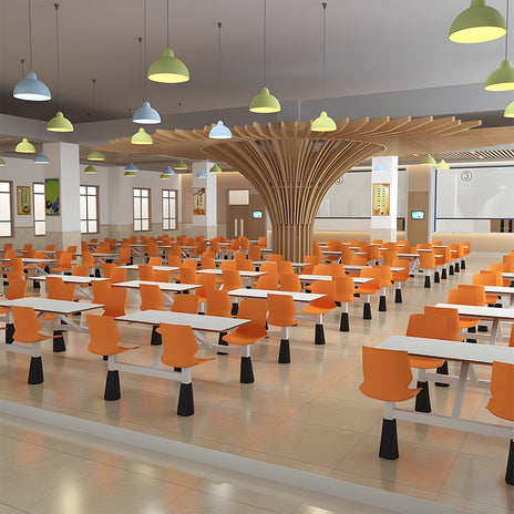 食堂テーブル　チェア　セット　安定感　一体型　おしゃれ　PP樹脂　スチールフレーム　合板　Ｒ加工　かわいい　ブルー　カスタマイズ可能　HWZY-M049