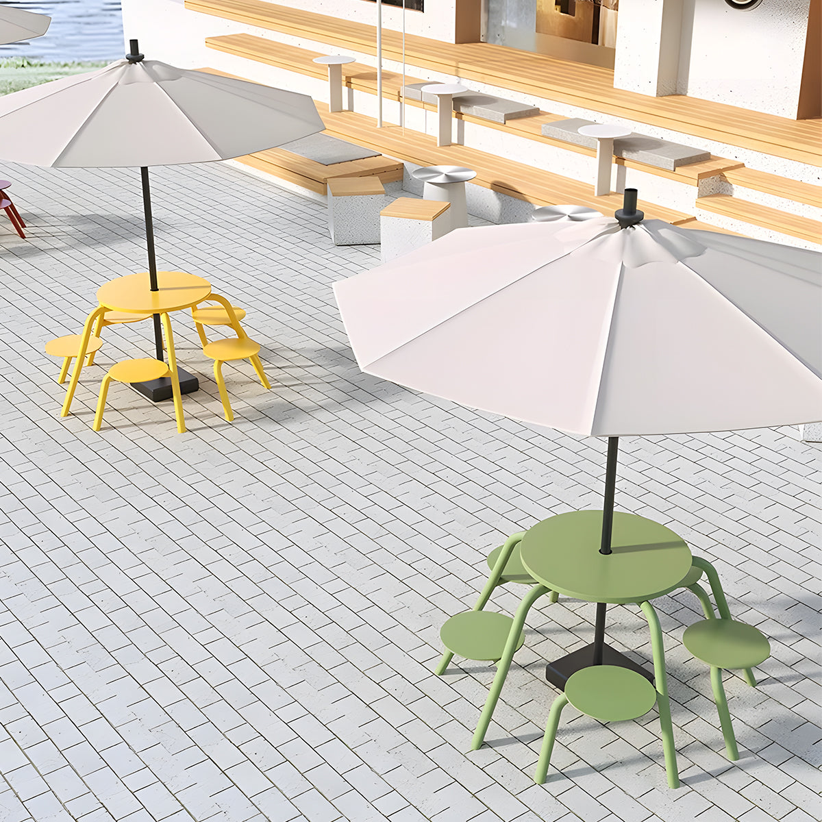 ガーデンセット　ガーデンテーブル　スチールフレーム　ガーデンパラソル付き　耐久性　スチール　高品質　シンプル　グリーン　レッド　カスタマイズ可能　HWZY-M051