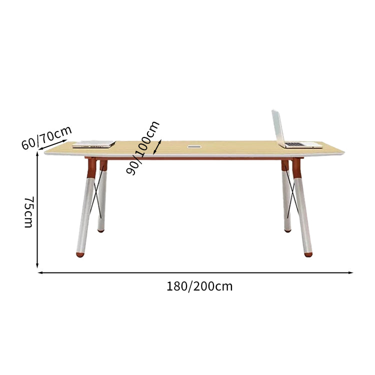 会議用テーブル　会議室 仕事机　舟型天板　木目調　配線孔付き　八字構造　シンプル　ホワイト　カスタマイズ可能　HYZ-M-067