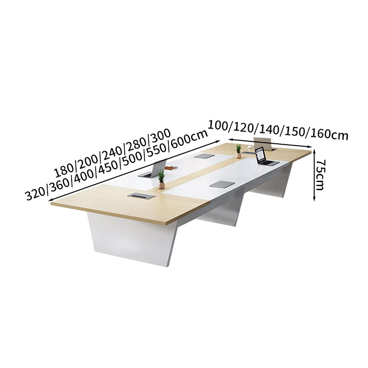 会議テーブル　研修用デスク　応接テーブル　木目調　配線孔付き　パネル脚　シンプル　ホワイト　カスタマイズ可能　metamall