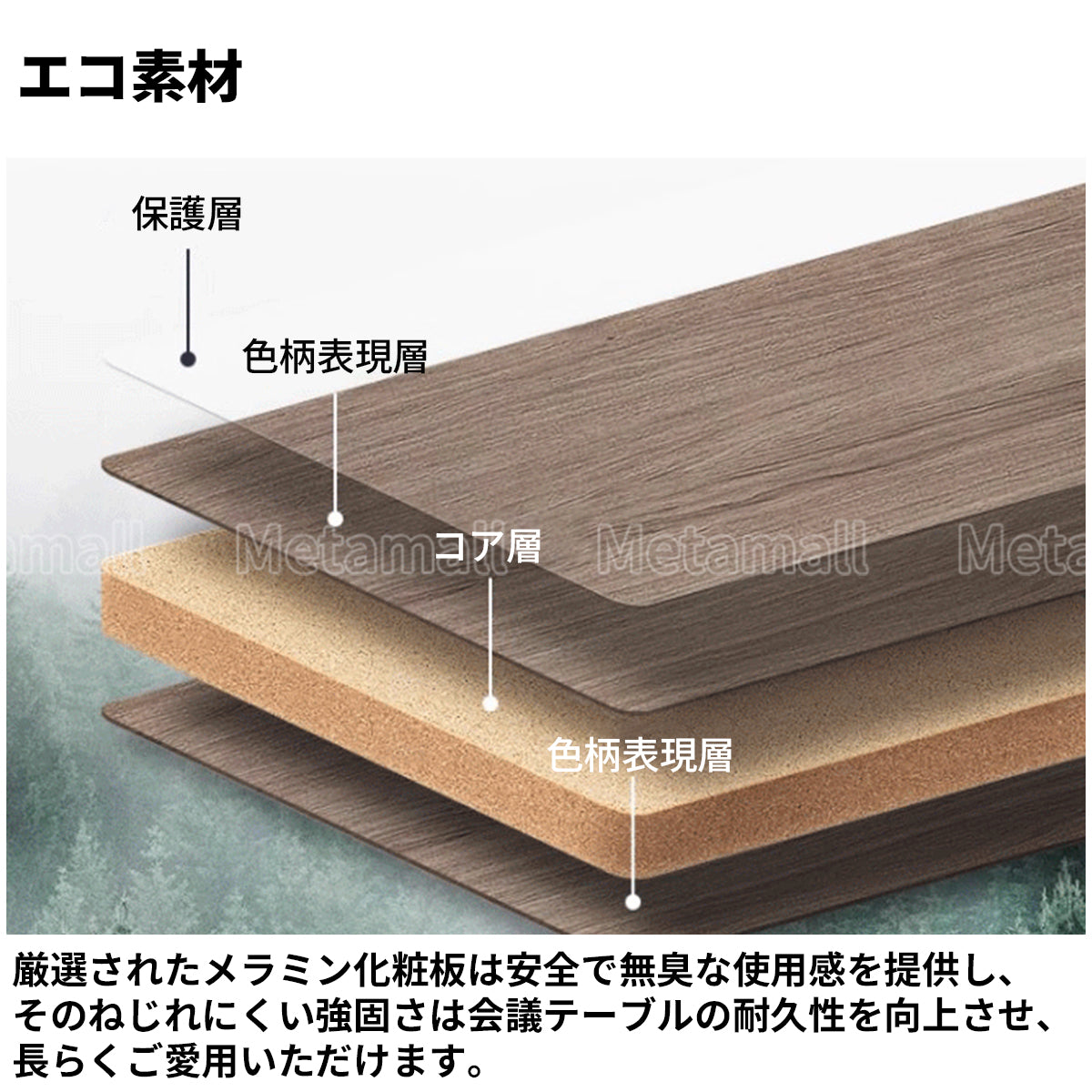会議用テーブル　オフィスデスク　長方形テーブル　木目調　配線穴付き　ブラック　カスタマイズ可能　HYZ-M-021