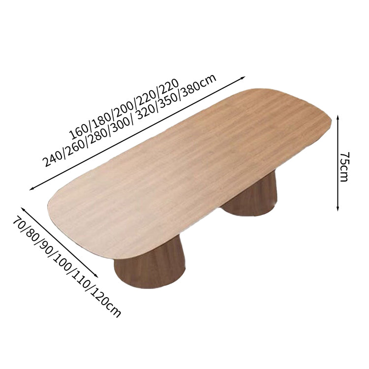 会議テーブル　ミーティングテーブル　研修テーブル　ダイニングテーブル　天然木　ナチュラルテイスト　多人数対応　小判型天板　ぶつかり防止　ブラウン　カスタマイズ可能　HYZ-M003