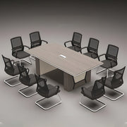 会議テーブル　ミーティングテーブル　木目調　メラミン化粧板　厚手のパネル脚　エッジバンド　塩化ビニールバンド　配線ボックス　高耐荷重　グレー　カスタマイズ可能　metamall